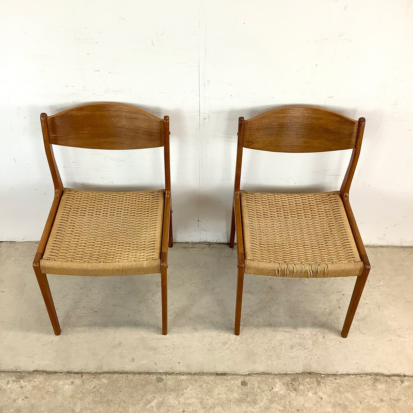 Vintage Teak DIning Chairs with Rope Seats- pair