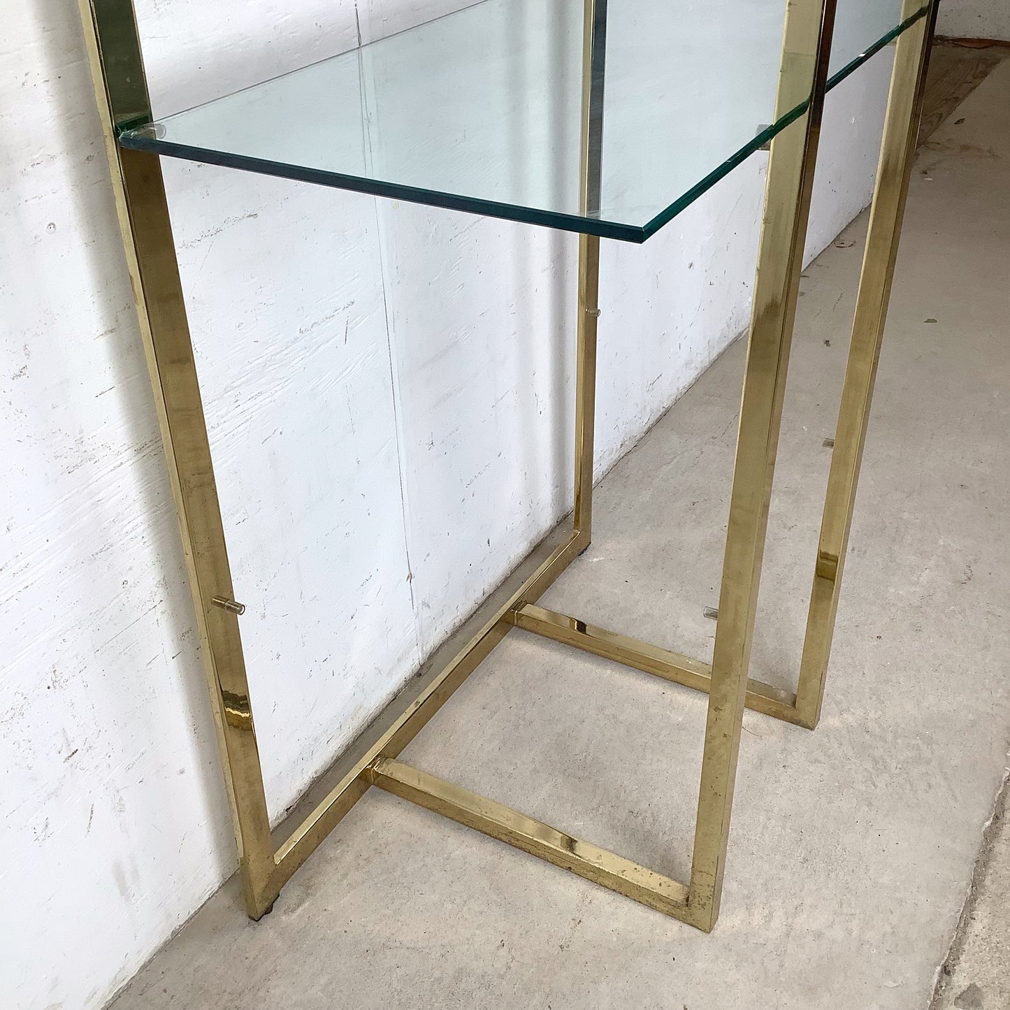Architectural Brass and Glass Display Shelf, Vintage Modern