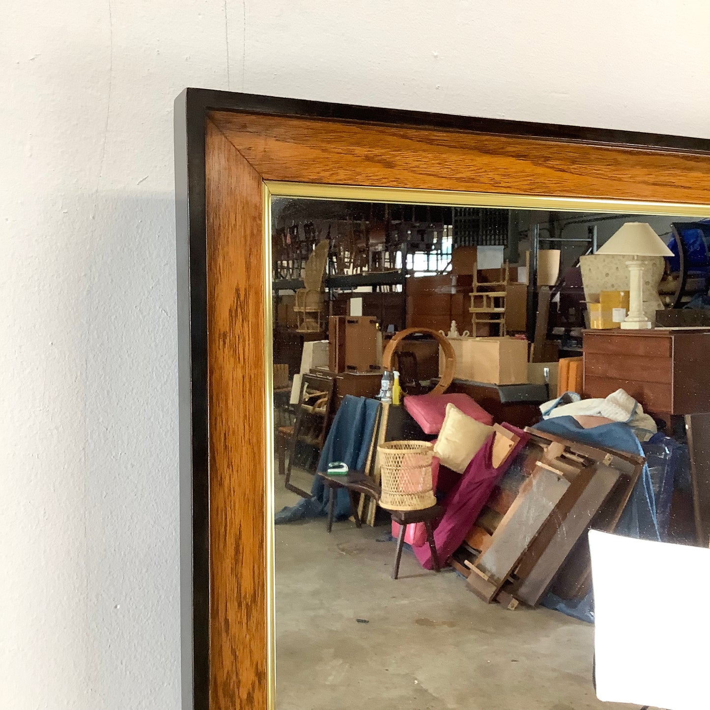 Drexel Heritage Attributed Burl Wood and Brass Wall Mirror
