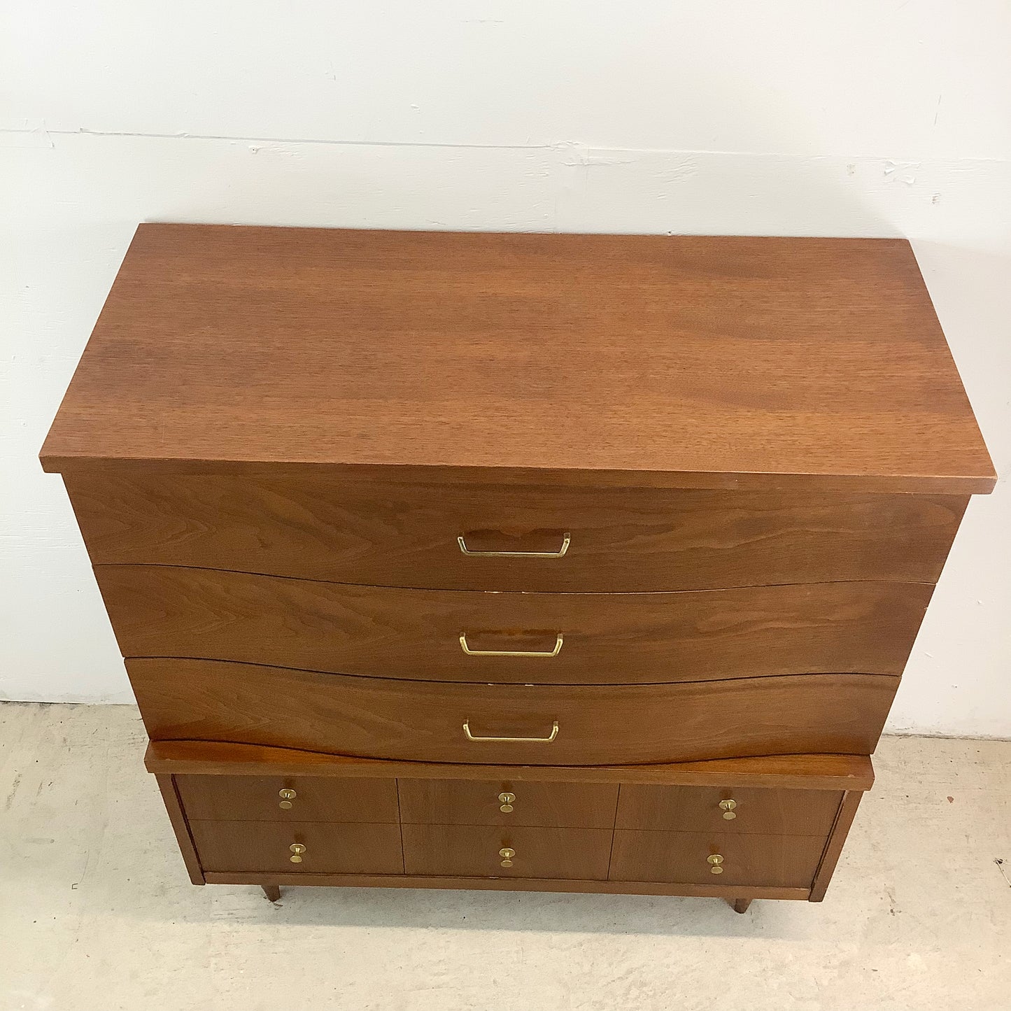 Mid-Century Walnut Highboy Dresser by Bassett Furniture