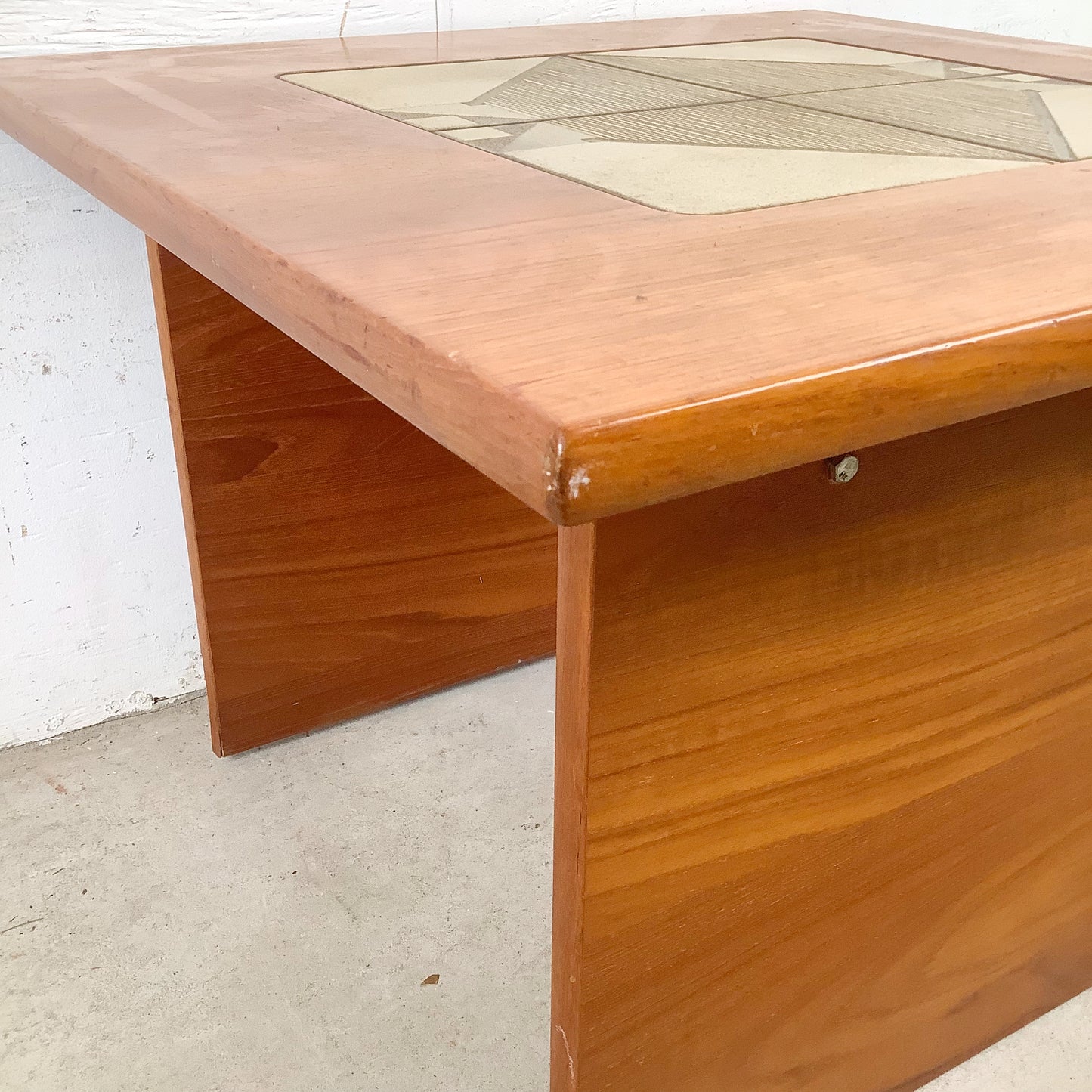 Vintage Danish Modern Teak Side Table with Ceramic Tile Inset — Geometric, Scandinavian, 1960s–1970s