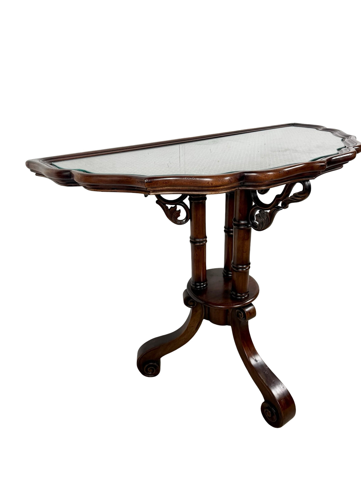 Vintage Southampton Demilune Wall Console Table Cane Glass Top