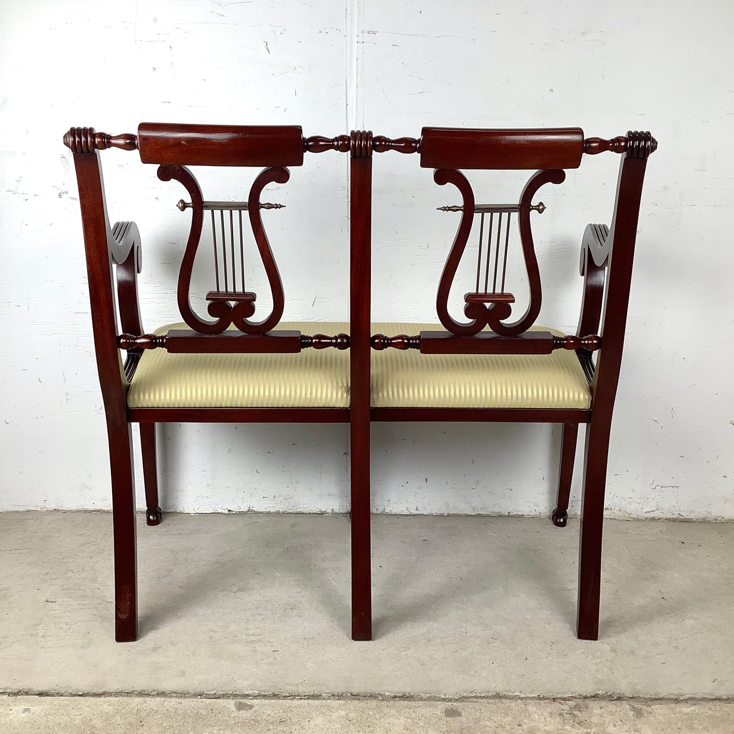 Dual Lyre-Back Mahogany Settee- Federal Revival Bench