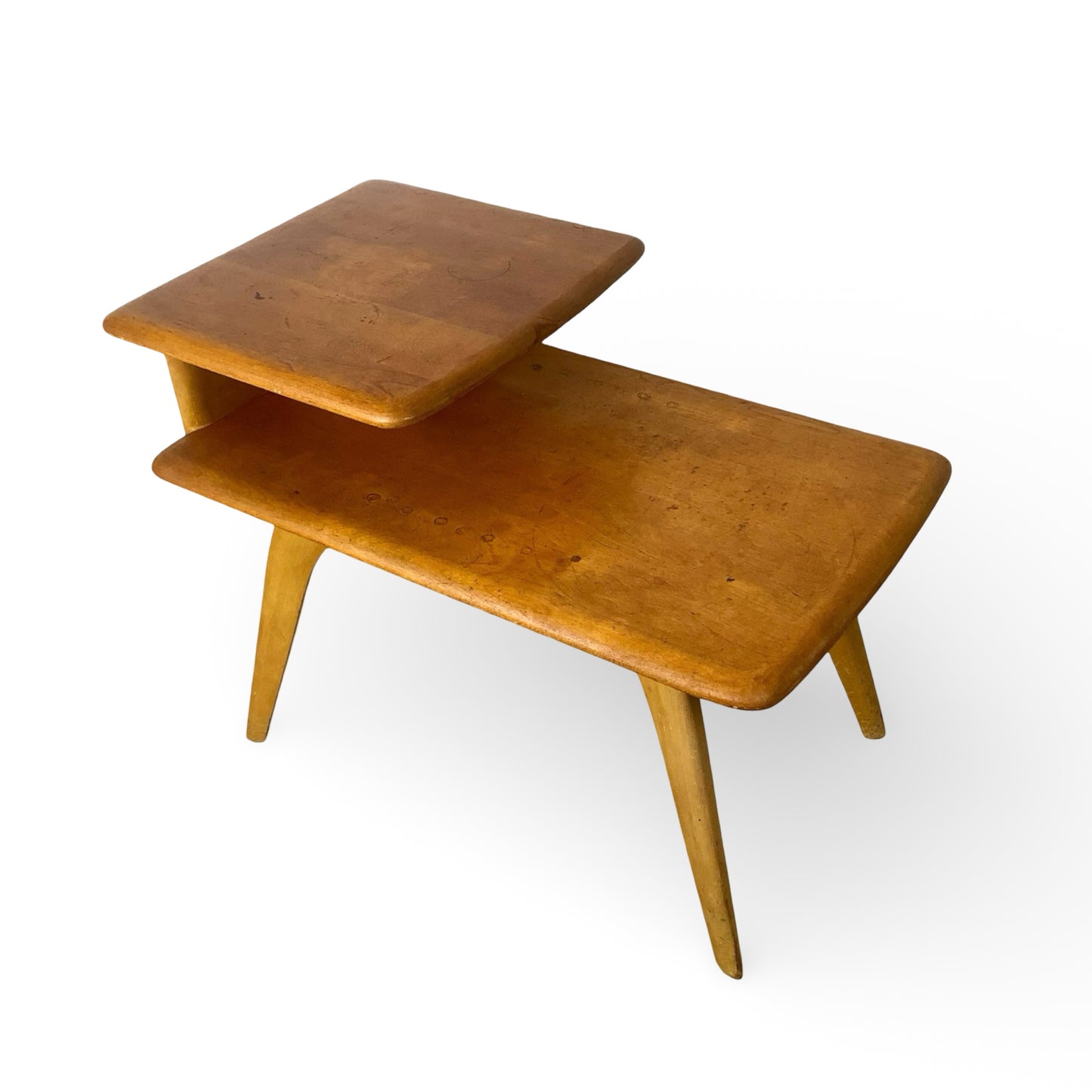 Vintage Heywood-Wakefield Birch Step End Table | Mid-Century Modern Two-Tier Side Table
