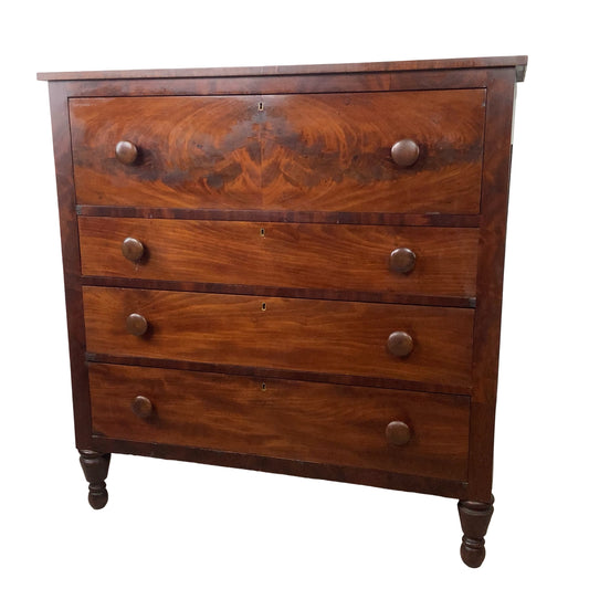 19th Century American Country Empire Four-Drawer Chest | Mahogany Fronts | Turned Bun Feet