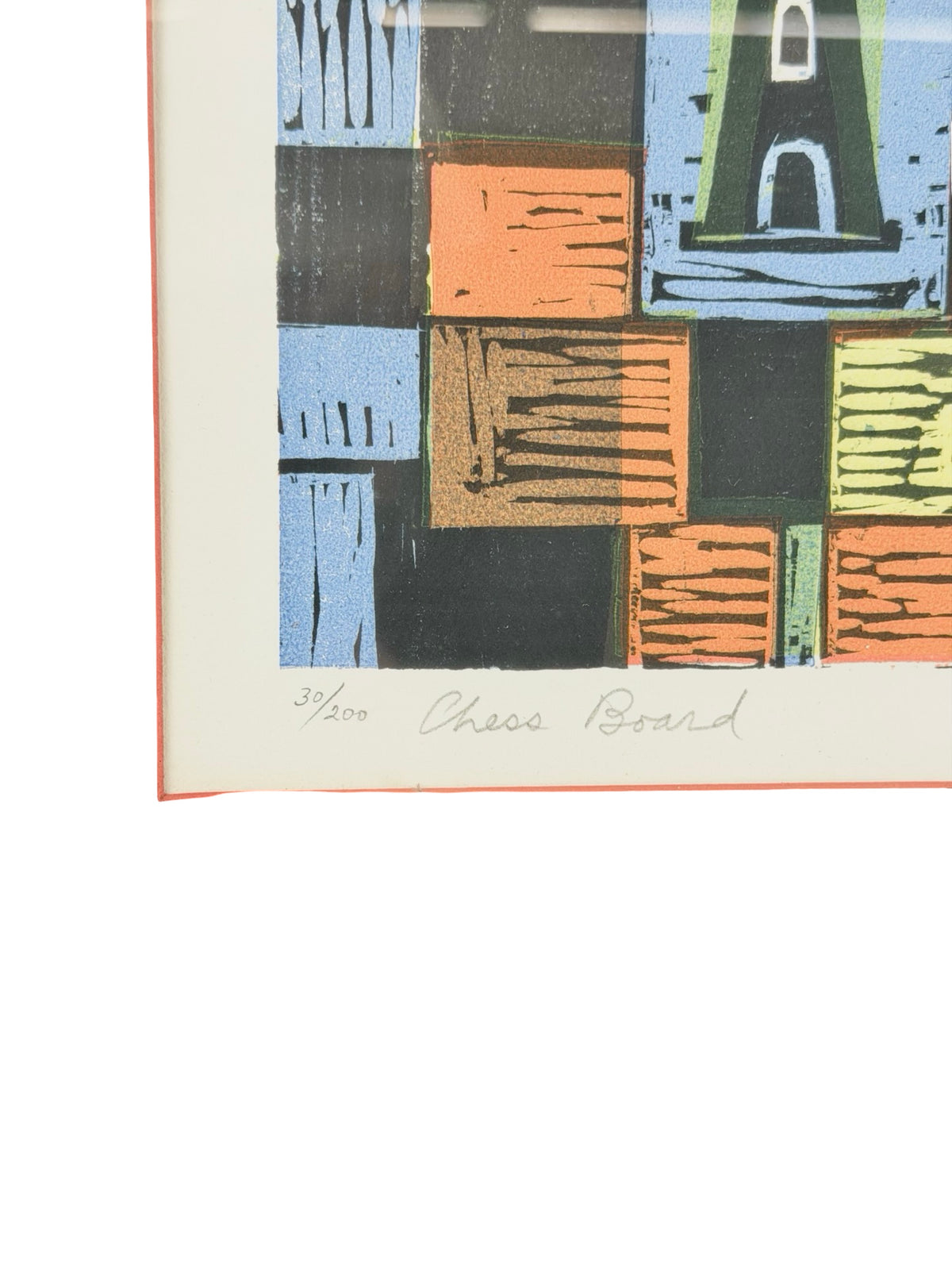 Irving Amen “Chess Board” Signed Mid-Century Modern Color Woodcut