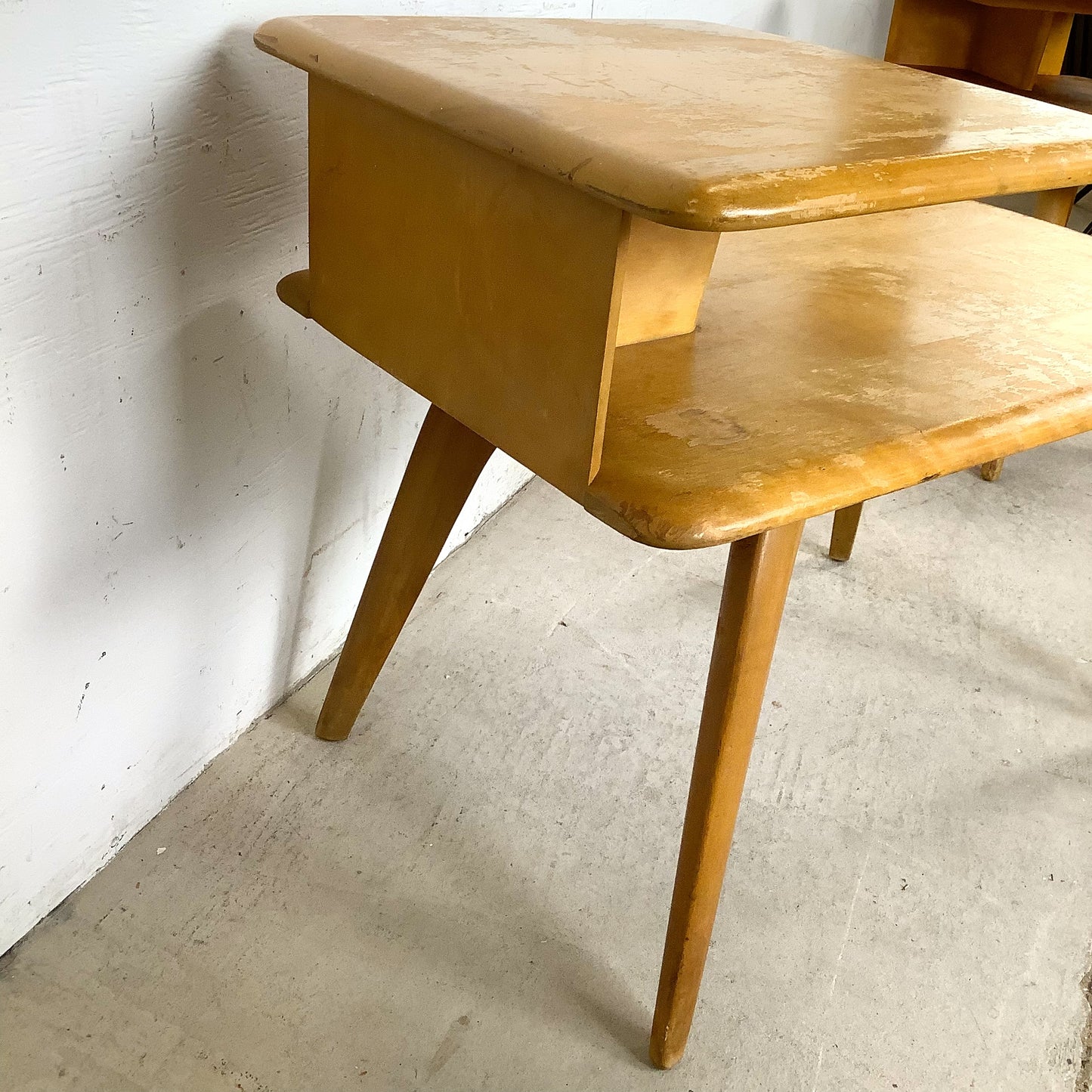 Vintage Heywood-Wakefield Birch Step End Table | Mid-Century Modern Two-Tier Side Table