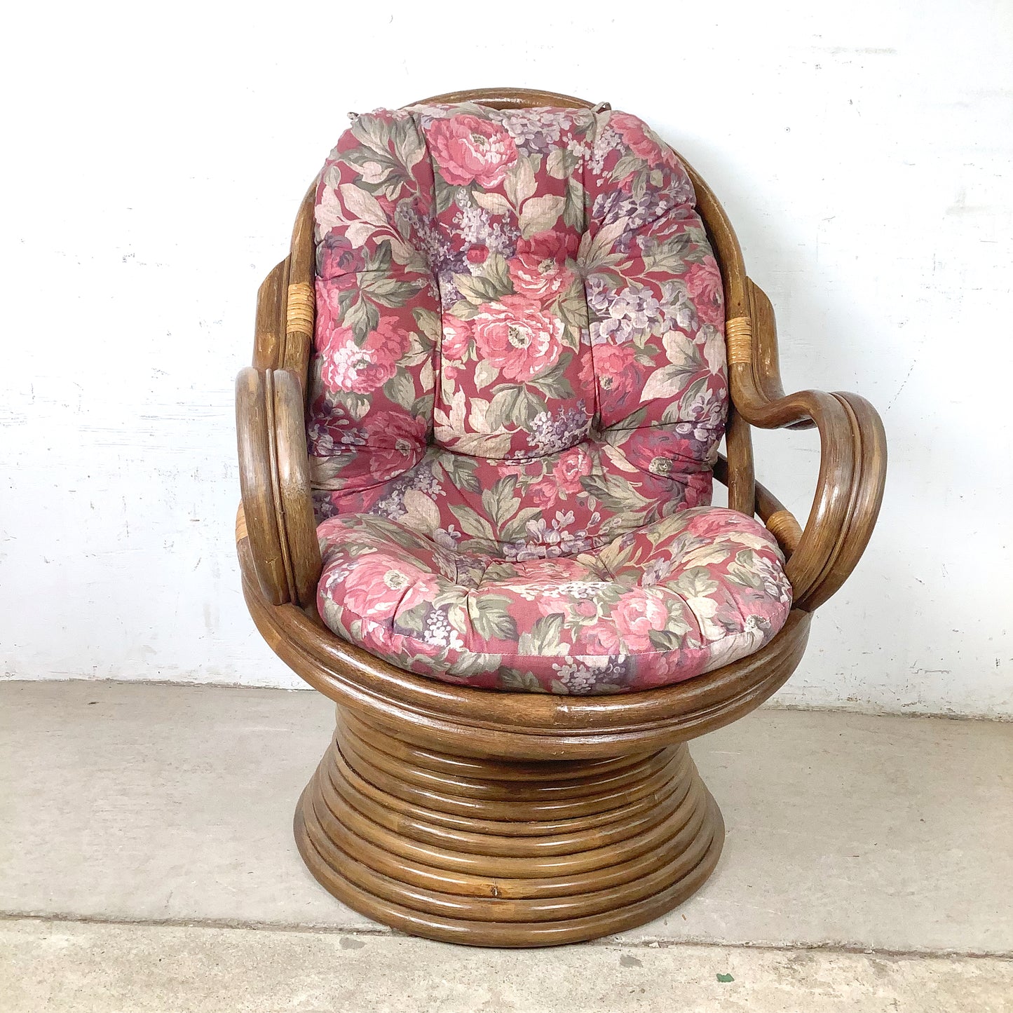 Vintage Bentwood Rattan Swivel Lounge Chair