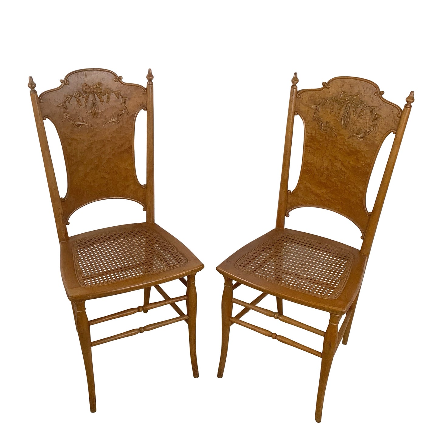 Antique Ribbon & Garland Caned Seat Side Chairs – Pair