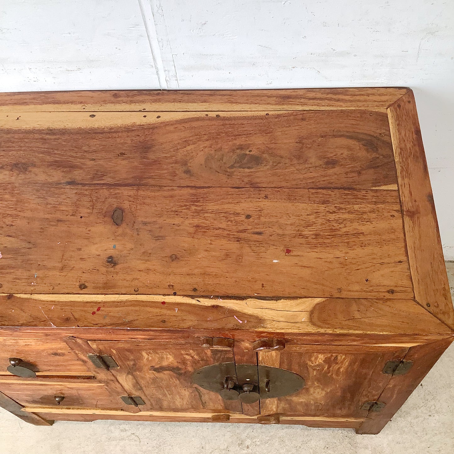 Antique Chinese Provincial Elmwood Cabinet | Iron Circular Lockplate | 19th to Early 20th Century