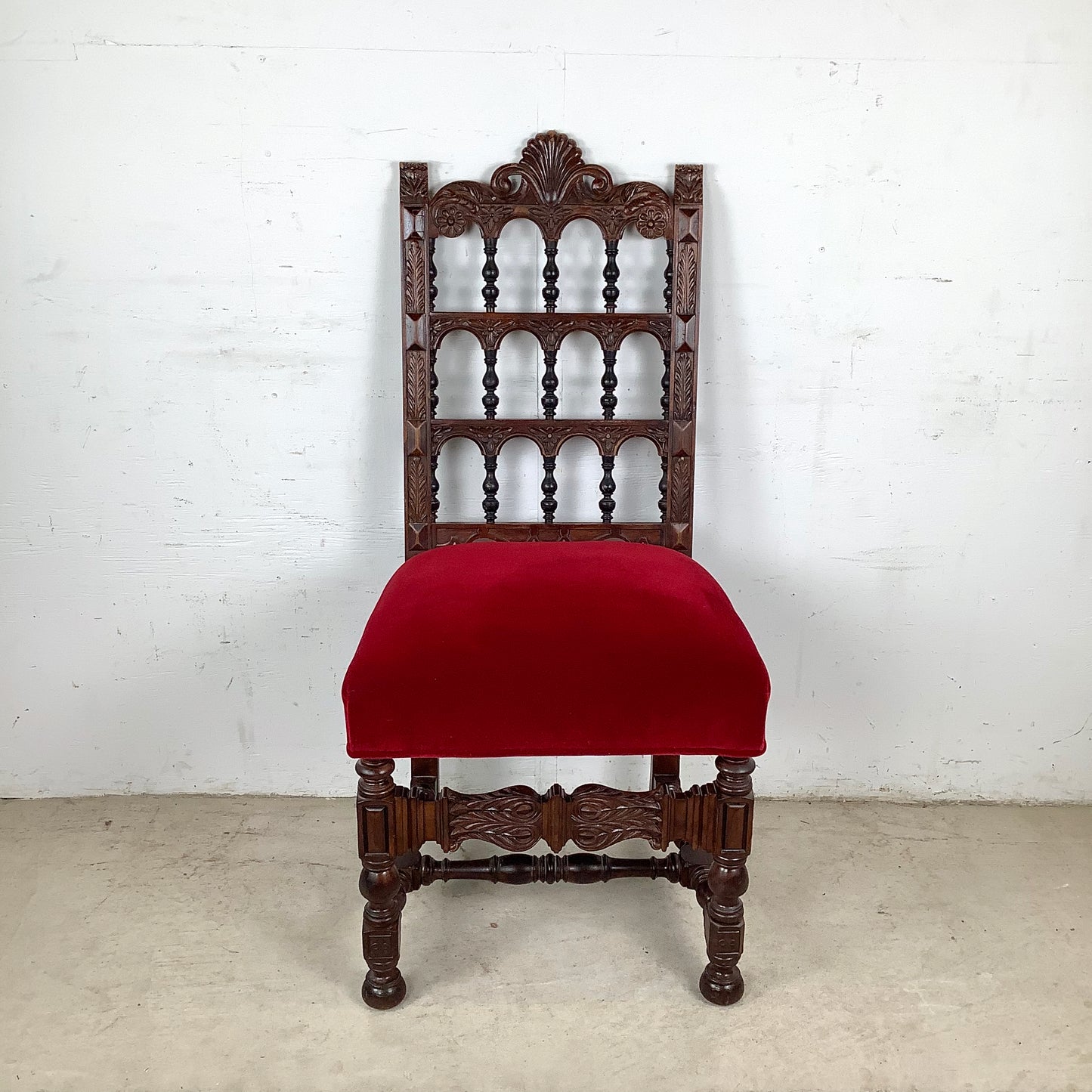 Antique Victorian Walnut Side Chair with Plush Red Velvet Upholstery