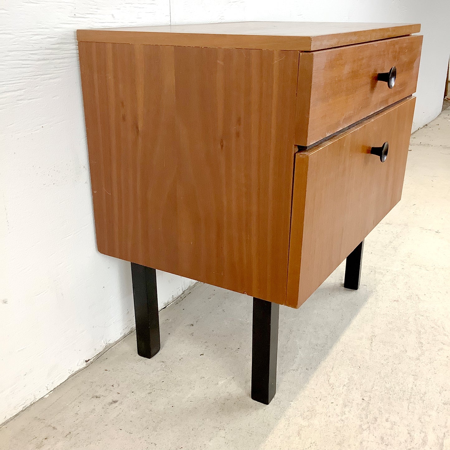 Mid-Century Nightstand With Drawer and Cabinet– Minimalist Form, Warm Finish