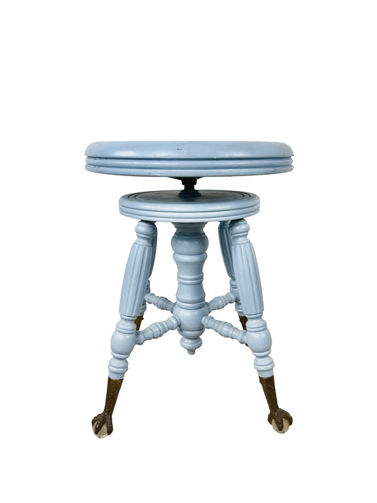 Victorian Adjustable Piano Stool — Painted Blue with Claw black & Glass Ball Feet