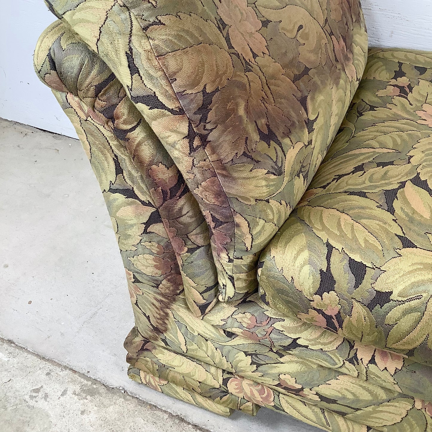 Vintage Botanical Chaise Bench With Rolled Arms
