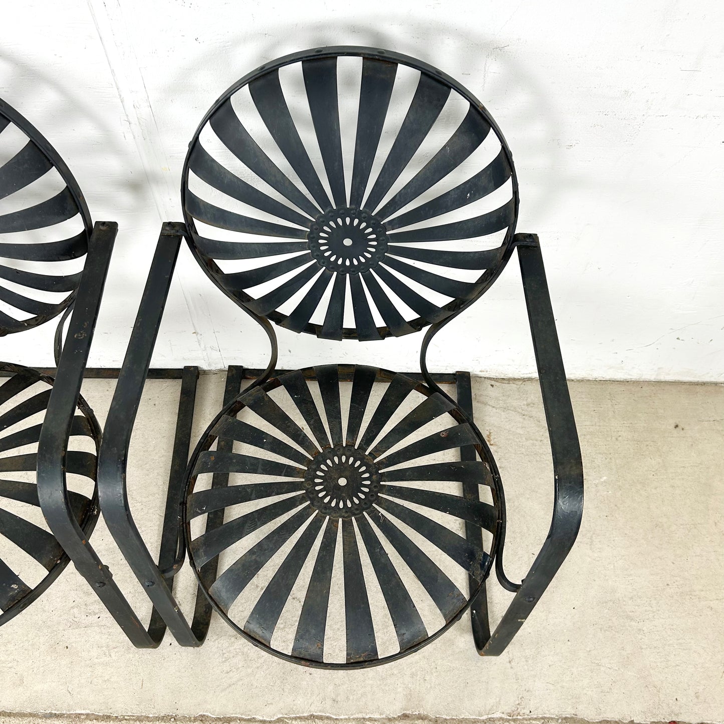 Pair of Vintage Black Cantilever Patio Chairs – French Modern Style Attributed to François Carré