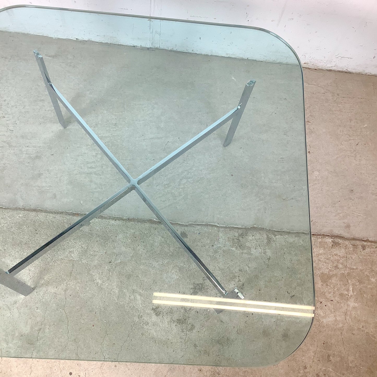 Vintage Barcelona-Style Coffee Table | Brushed Chrome X-Base | Thick Glass | 36" Square | c. 1970s–1980s