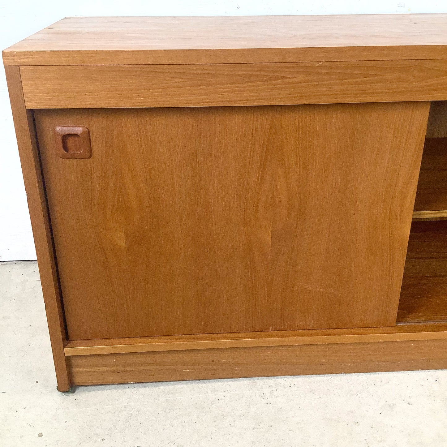 Vintage Scandinavian Modern Teak Credenza & Media Cabinet with Sliding Doors