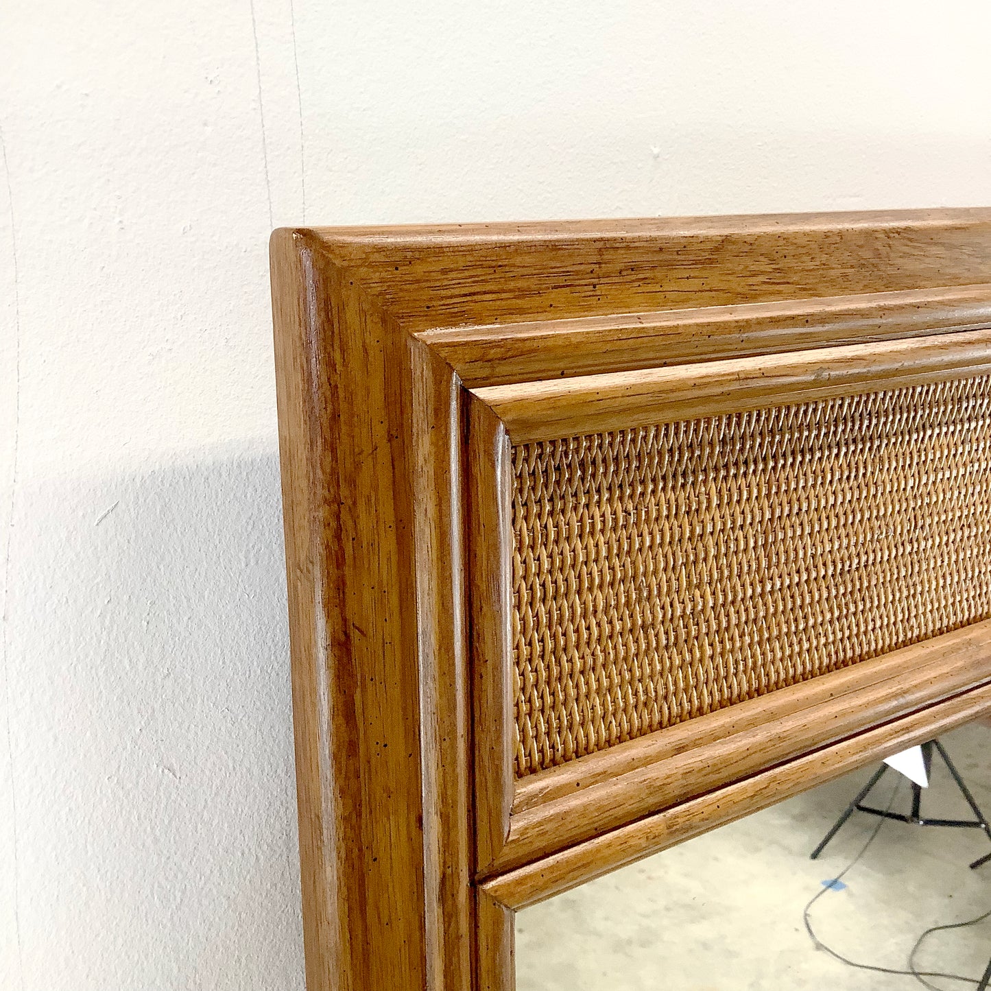 Vintage Modern Oak & Rattan Wall Mirror