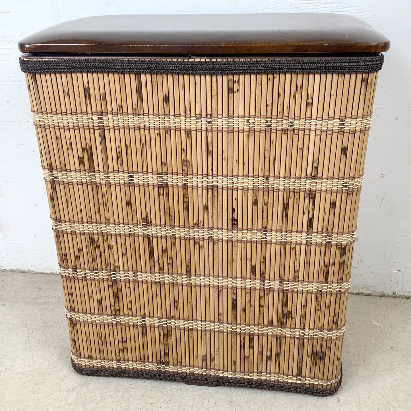Vintage Bohemian Laundry Basket with Natural Cane Wrap