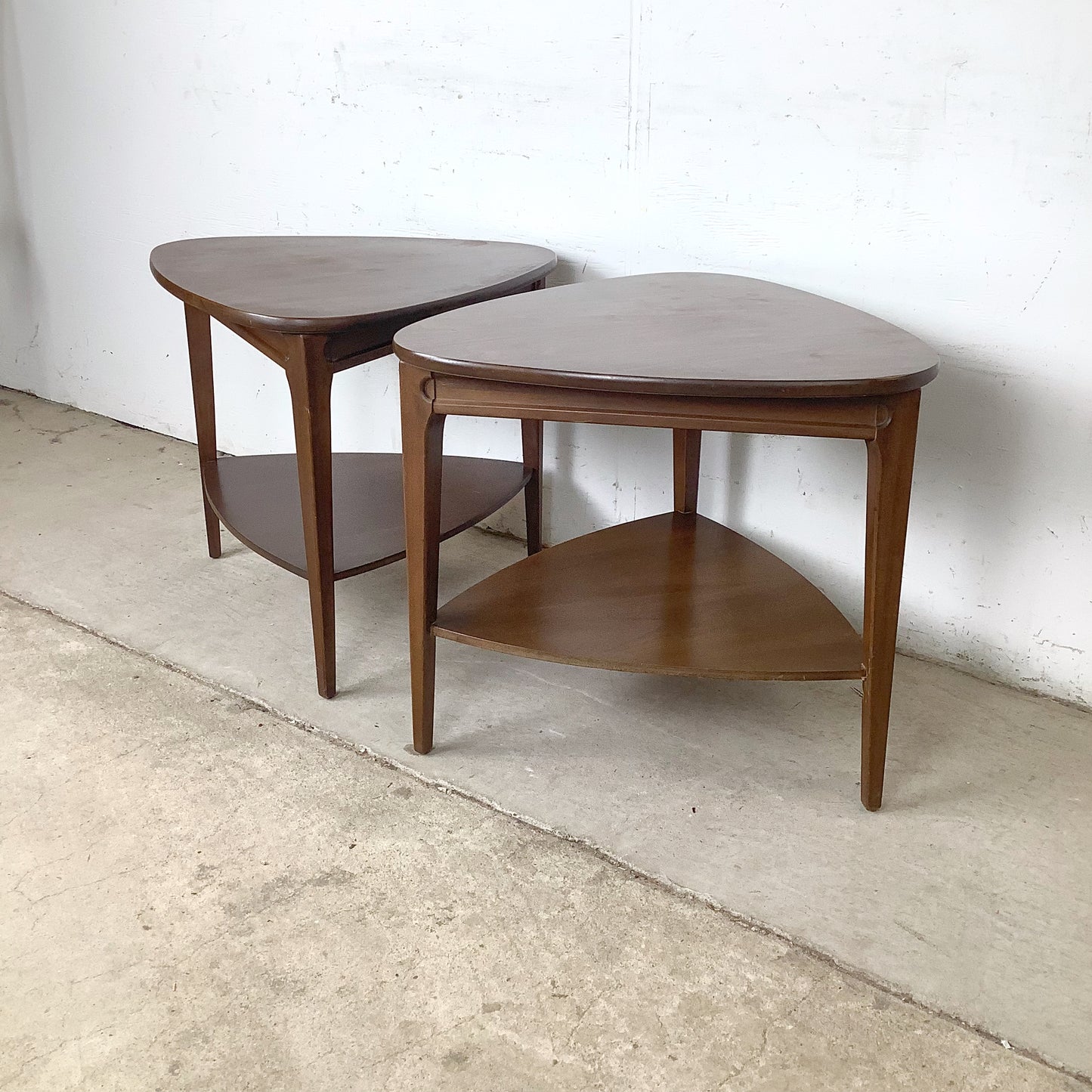 Pair of Two-Tier Triangular End Tables | Mid-Century Modern