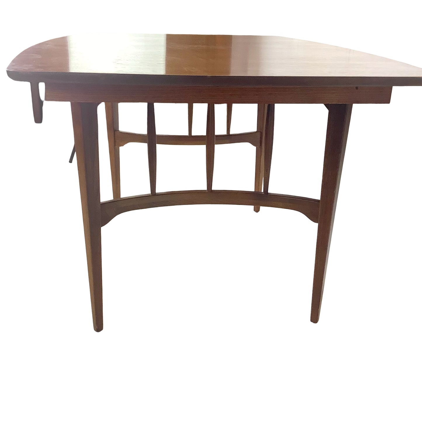 Mid-Century Walnut Spindle Trestle Dining Table w/ Leaves