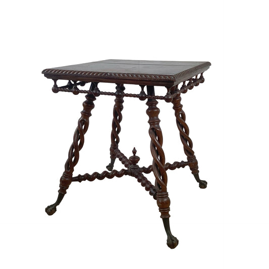 Antique Wood Table with Ball and Claw Feet