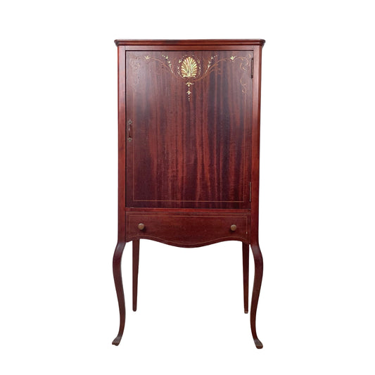 Edwardian Style Mahogany Music Cabinet | Marquetry Inlay | Cabriole Legs | 20th Century