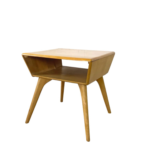 Heywood-Wakefield Solid Birch Encore Open Cubby Lamp Table (Wheat Finish)