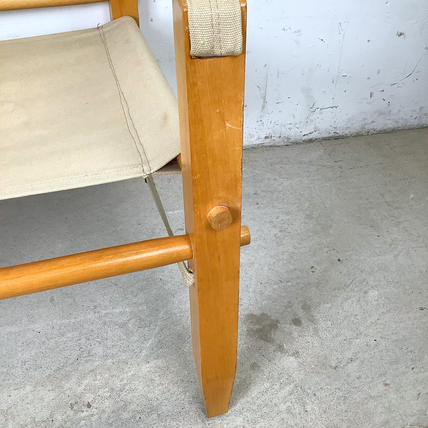 Vintage Scandinavian Style Safari Campaign Lounge Chair with Natural Canvas Sling
