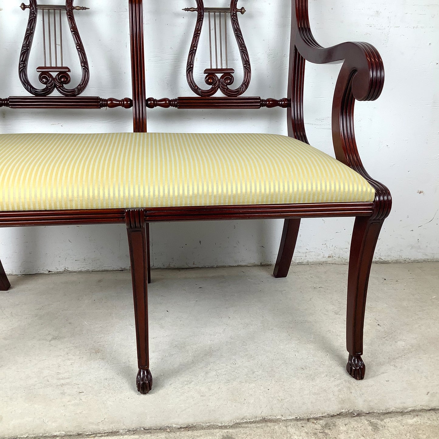 Dual Lyre-Back Mahogany Settee- Federal Revival Bench
