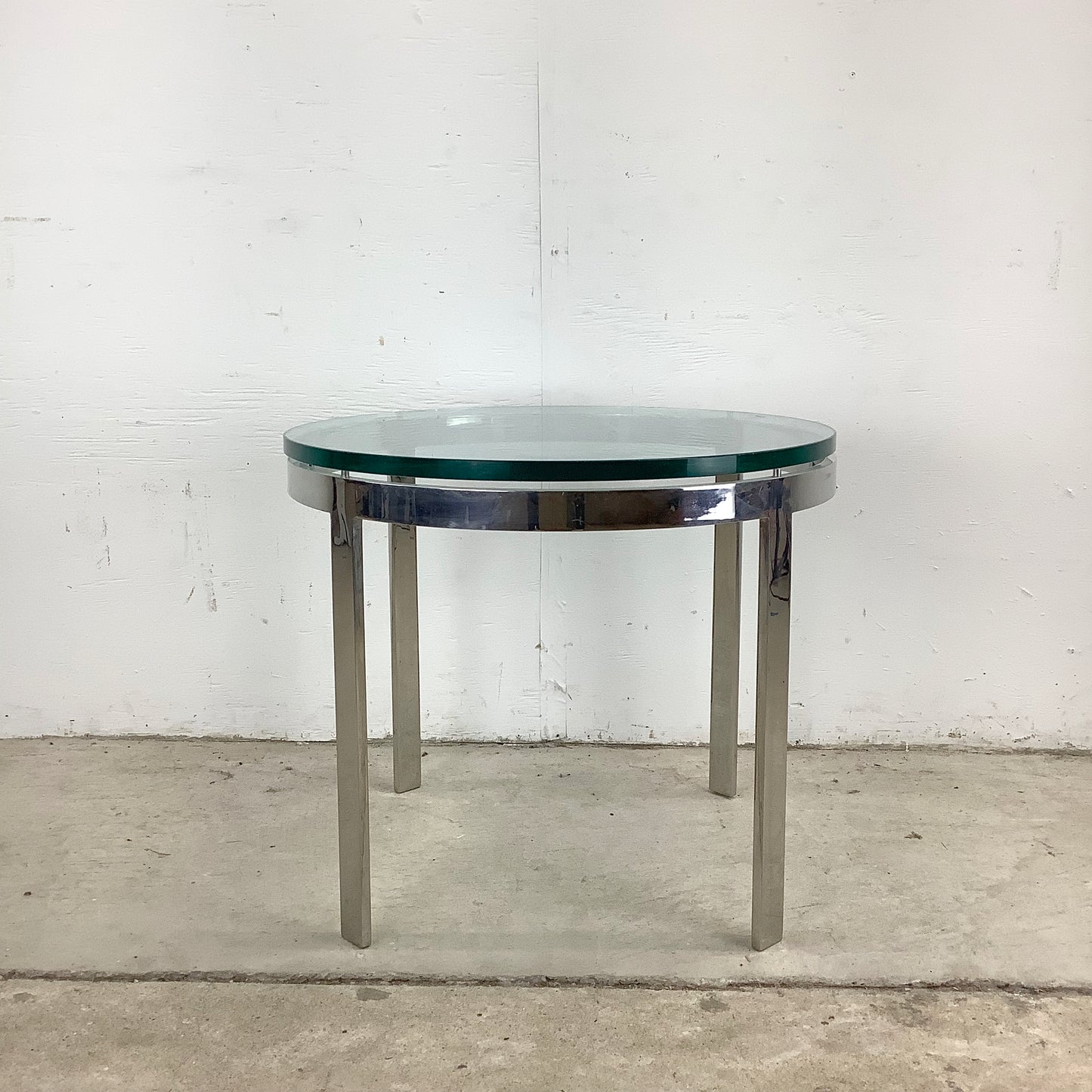 Vintage Circular Glass Top End Table with Polished Chrome Base