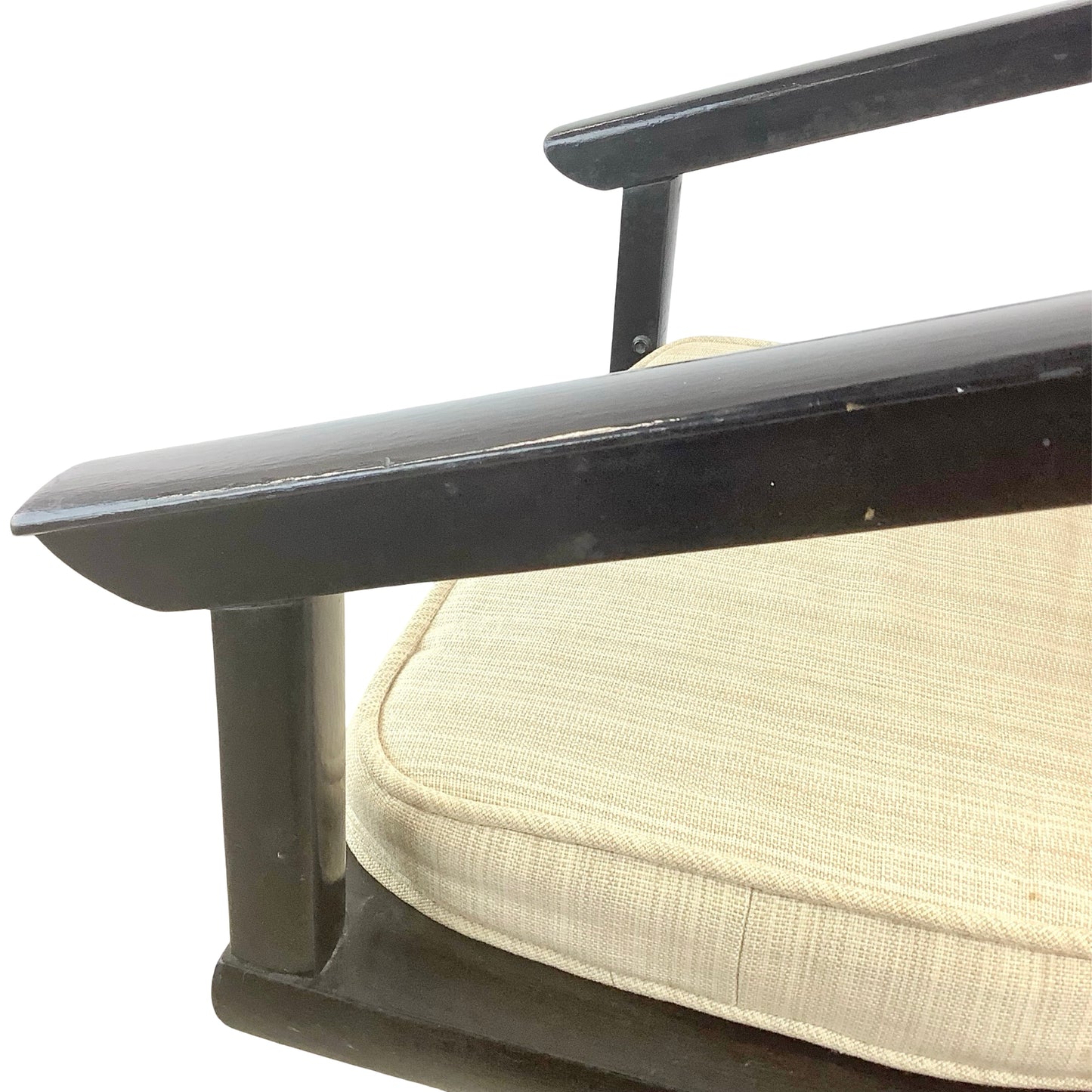Vintage Black Lacquer Cane Swivel Chair