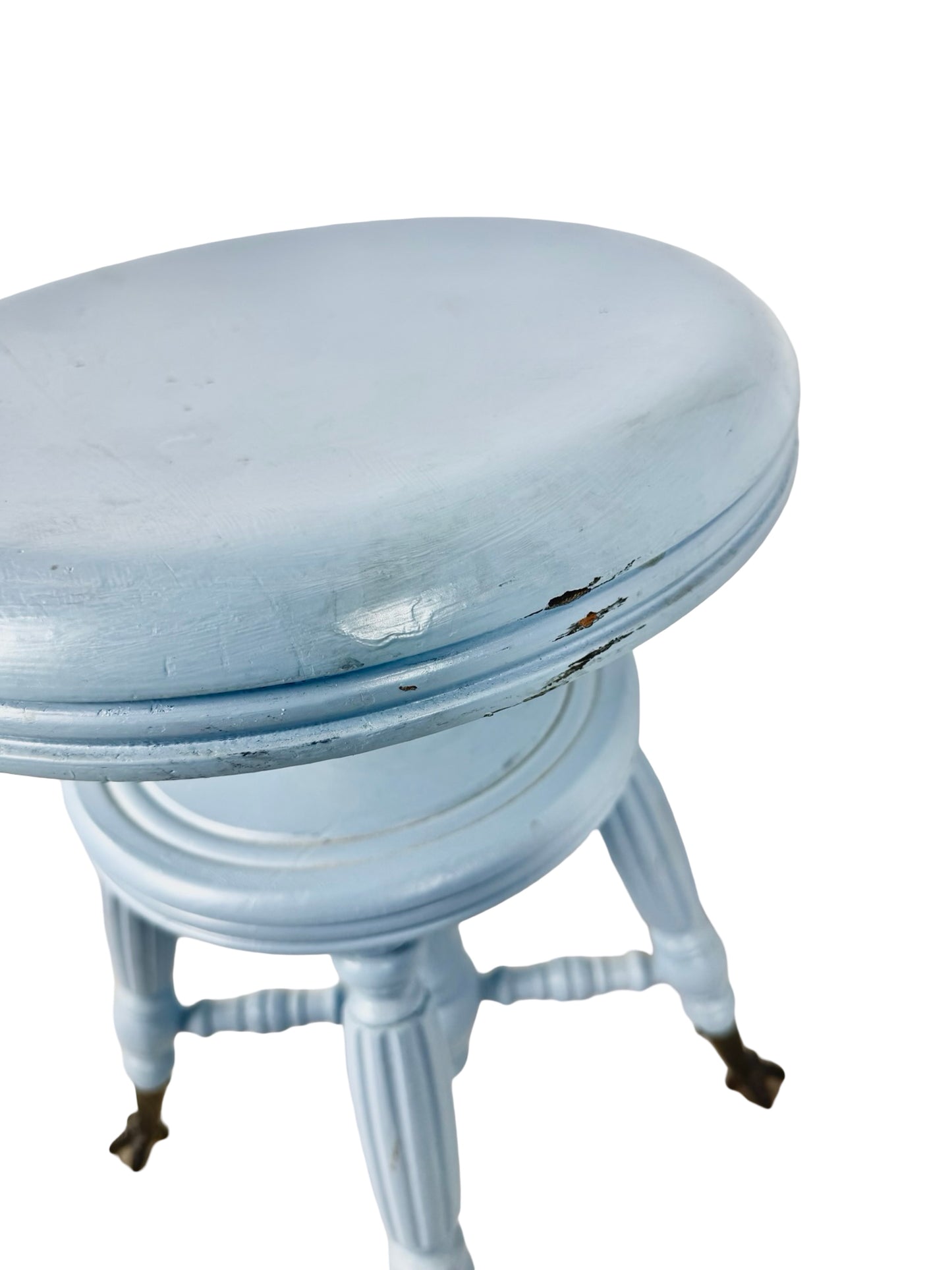 Victorian Adjustable Piano Stool — Painted Blue with Claw black & Glass Ball Feet