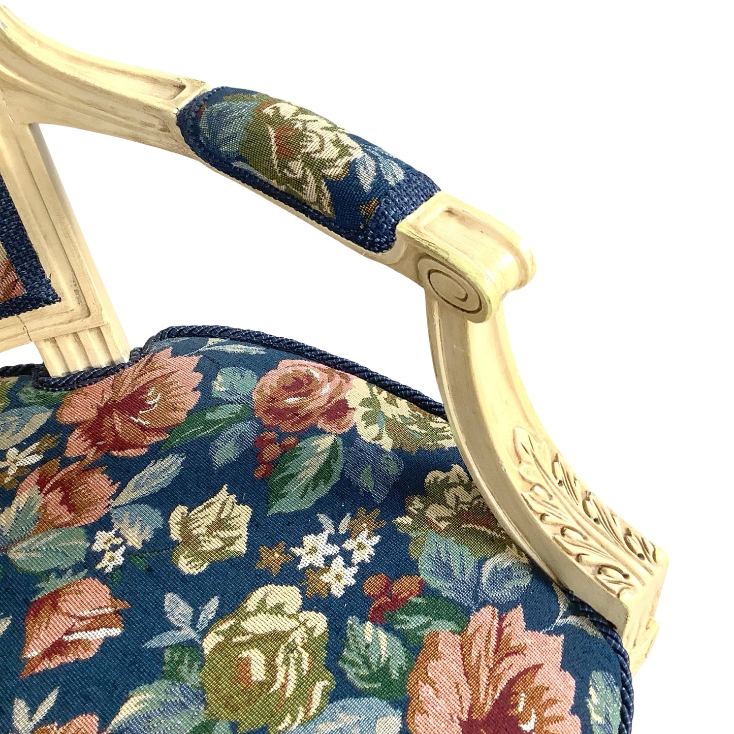 Vintage Louis XVI Style Painted Fauteuil | French Provincial Armchair  This painted fauteuil captures the timeless elegance of
