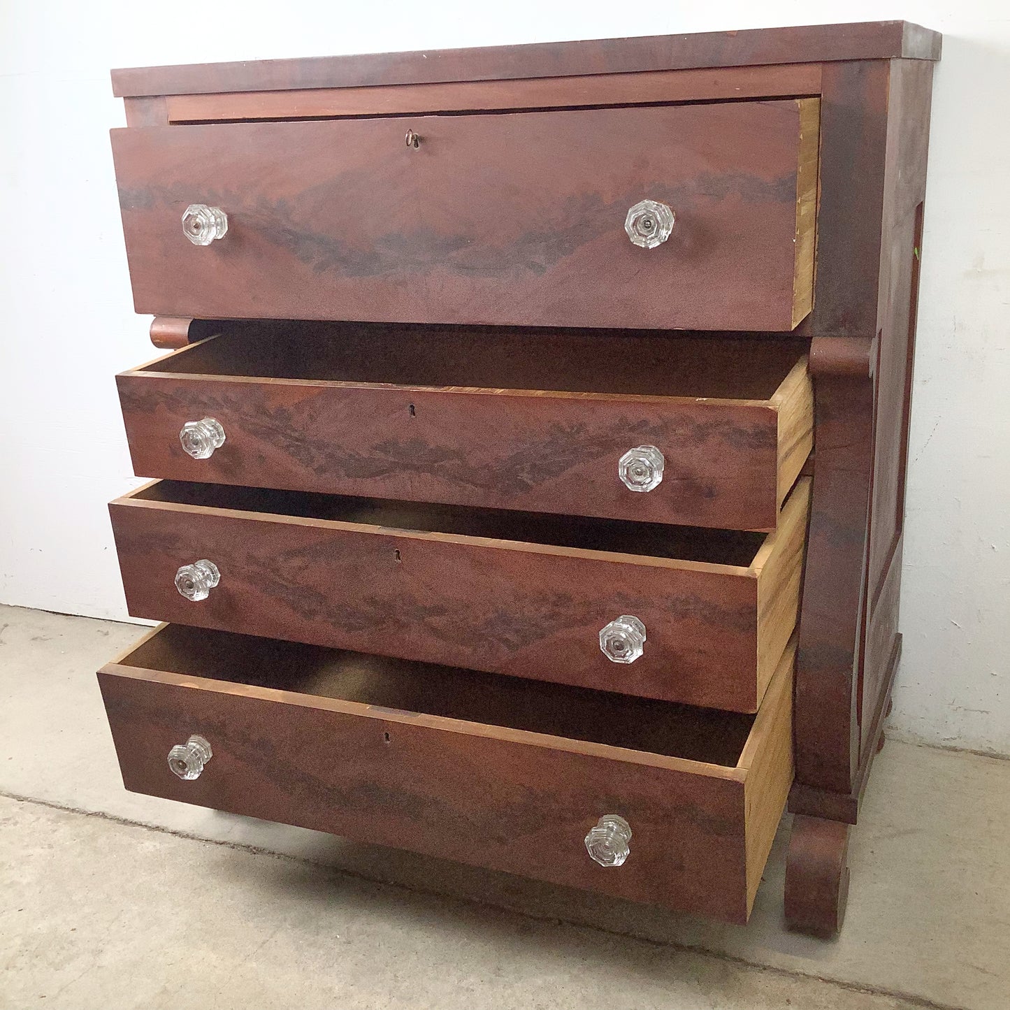 19th Century American Empire Flame Mahogany Four-Drawer Chest