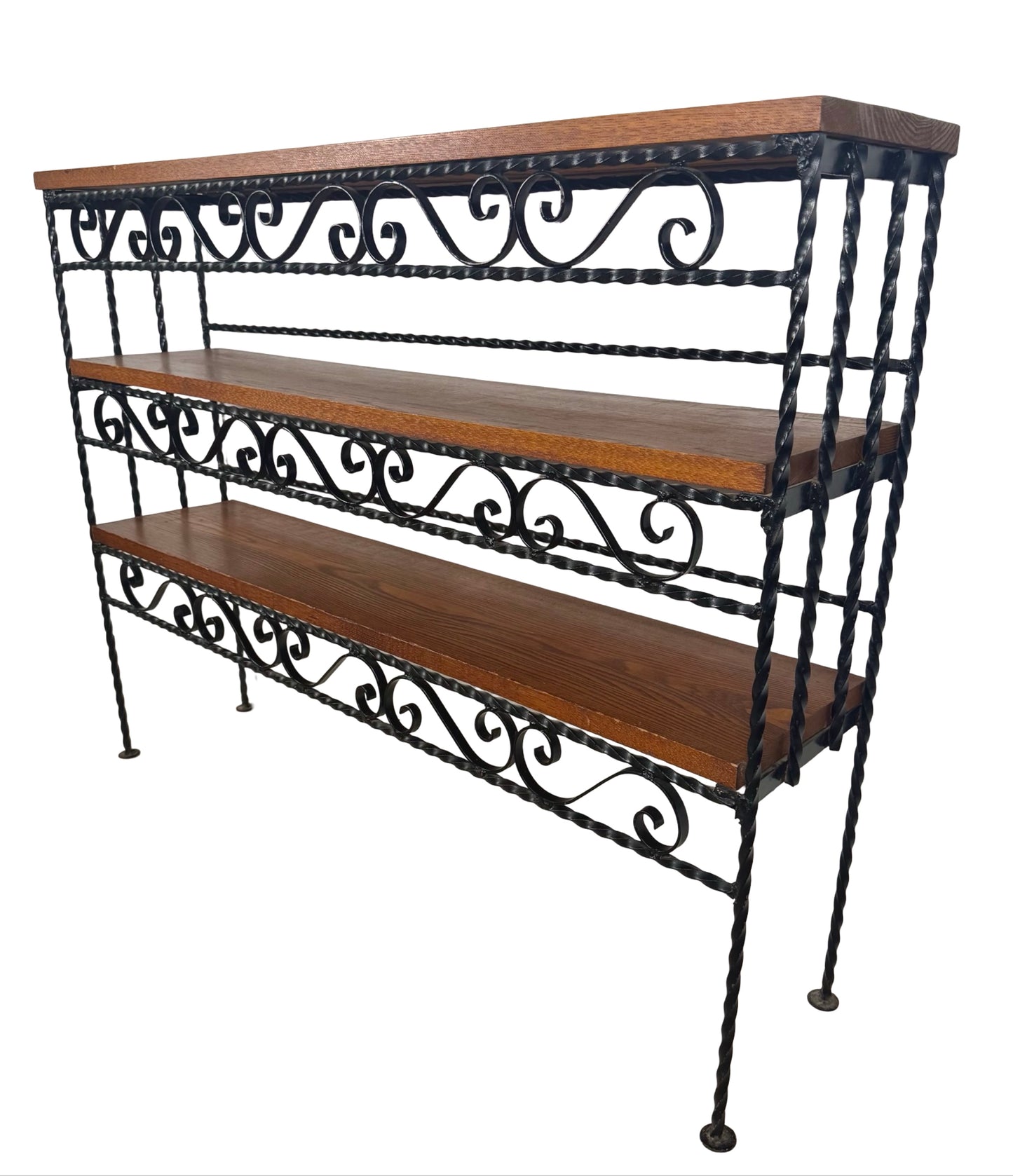 Vintage Handmade Wrought Iron Scroll Shelf — Spanish Revival Style