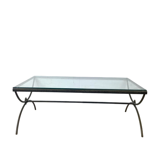 Vintage Modern Glass Coffee Table with Sculptural Wrought Iron Base