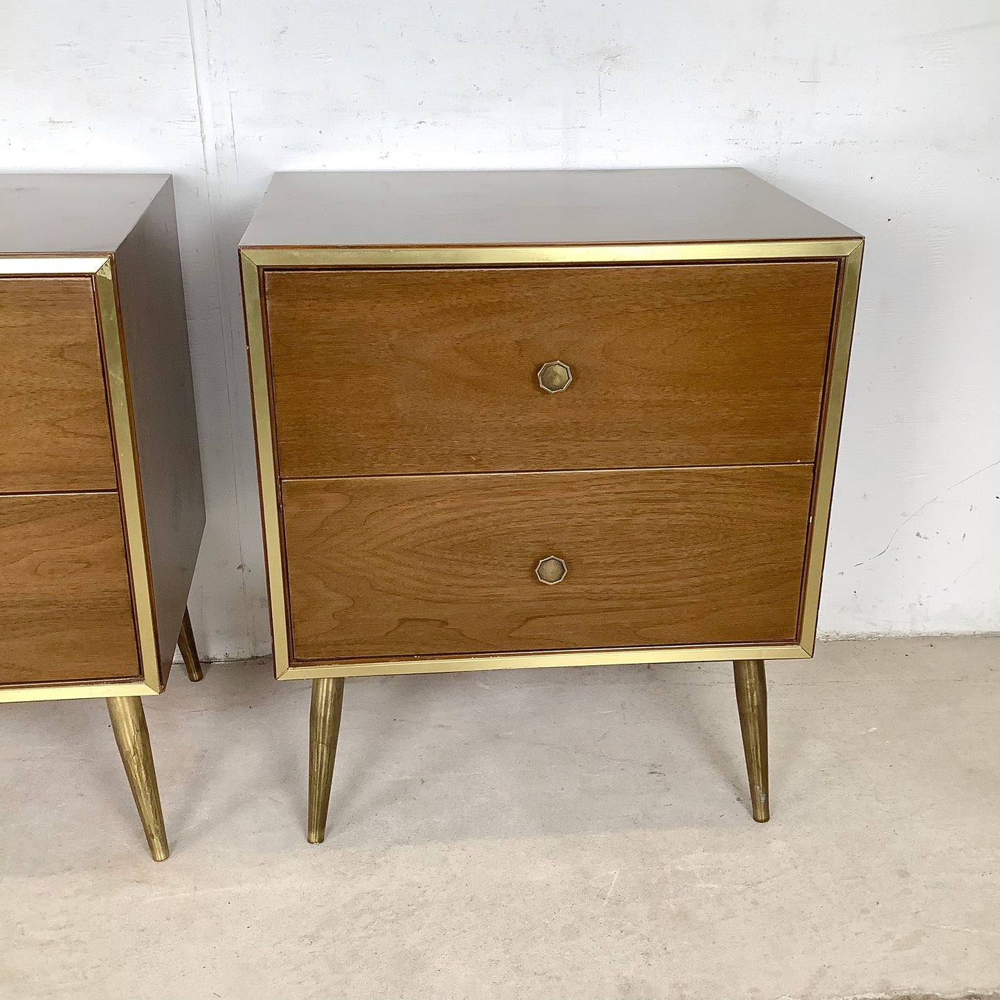 Mid-Century Brass Leg Nightstands- a Pair