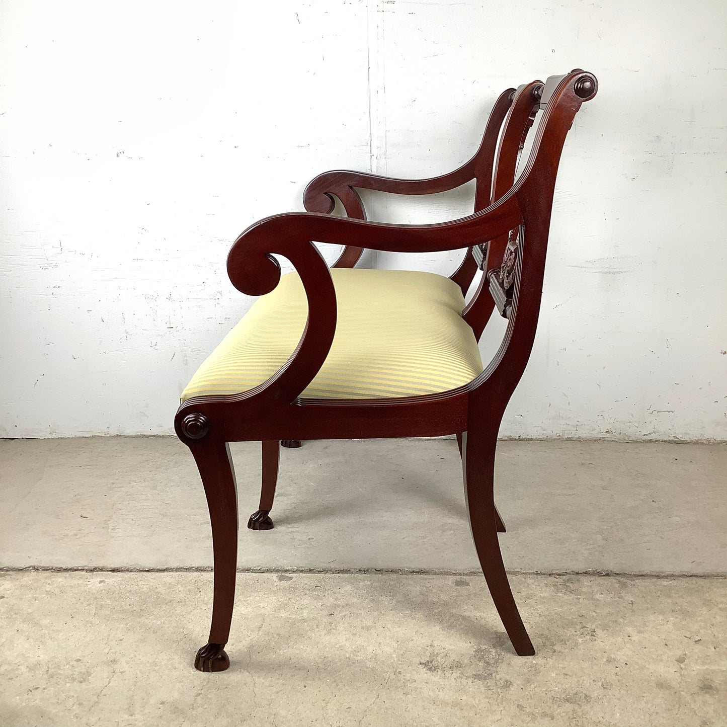 Dual Lyre-Back Mahogany Settee- Federal Revival Bench