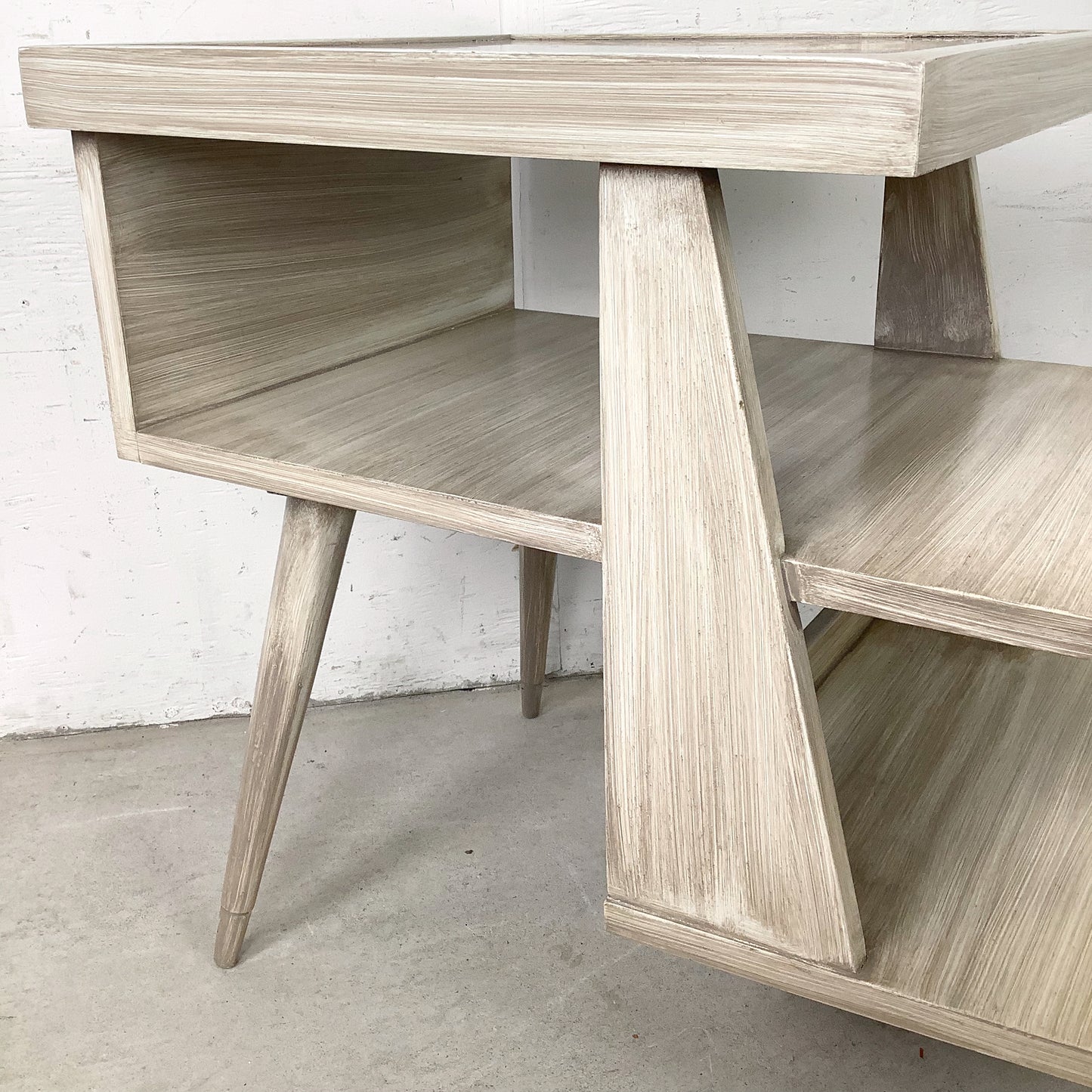 Pair of Vintage Three-Tier Step End Tables | Cerused Finish