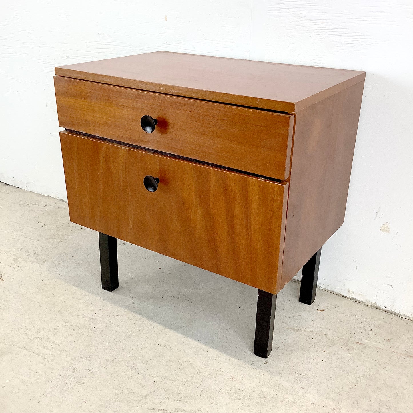 Mid-Century Nightstand With Drawer and Cabinet– Minimalist Form, Warm Finish