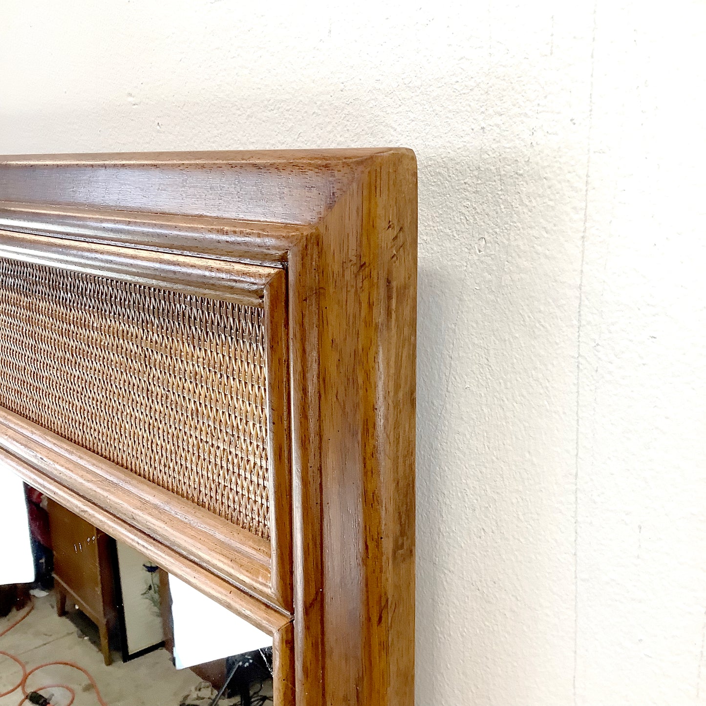 Vintage Modern Oak & Rattan Wall Mirror