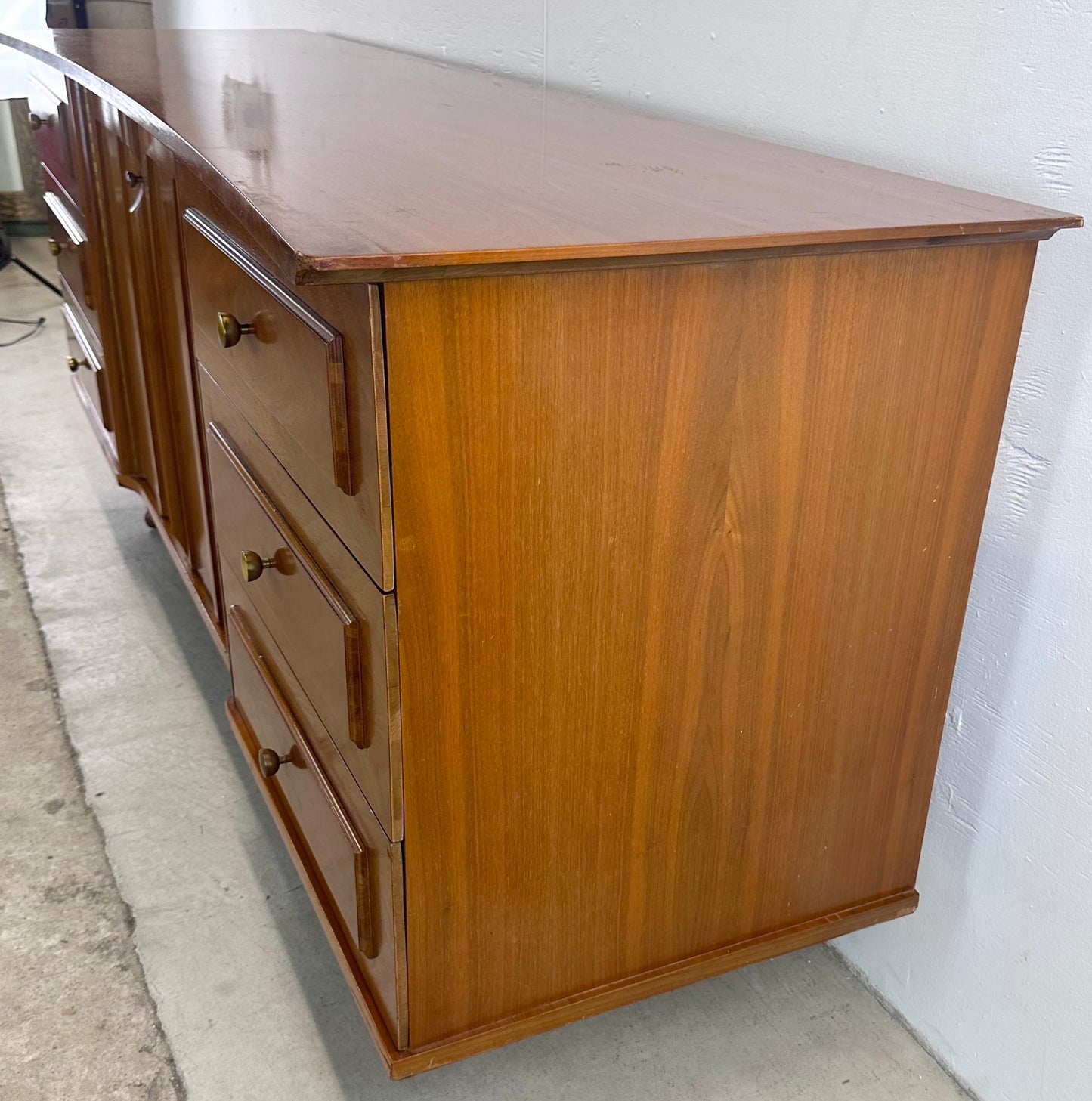 Mid-Century Lowboy Walnut Dresser With Drumstick Legs