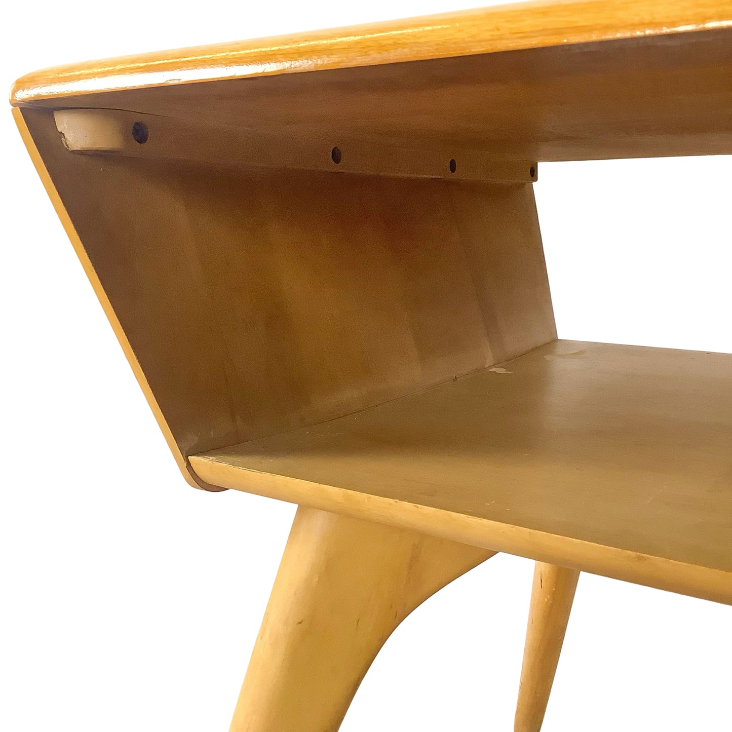 Heywood-Wakefield Solid Birch Encore Open Cubby Lamp Table (Wheat Finish)