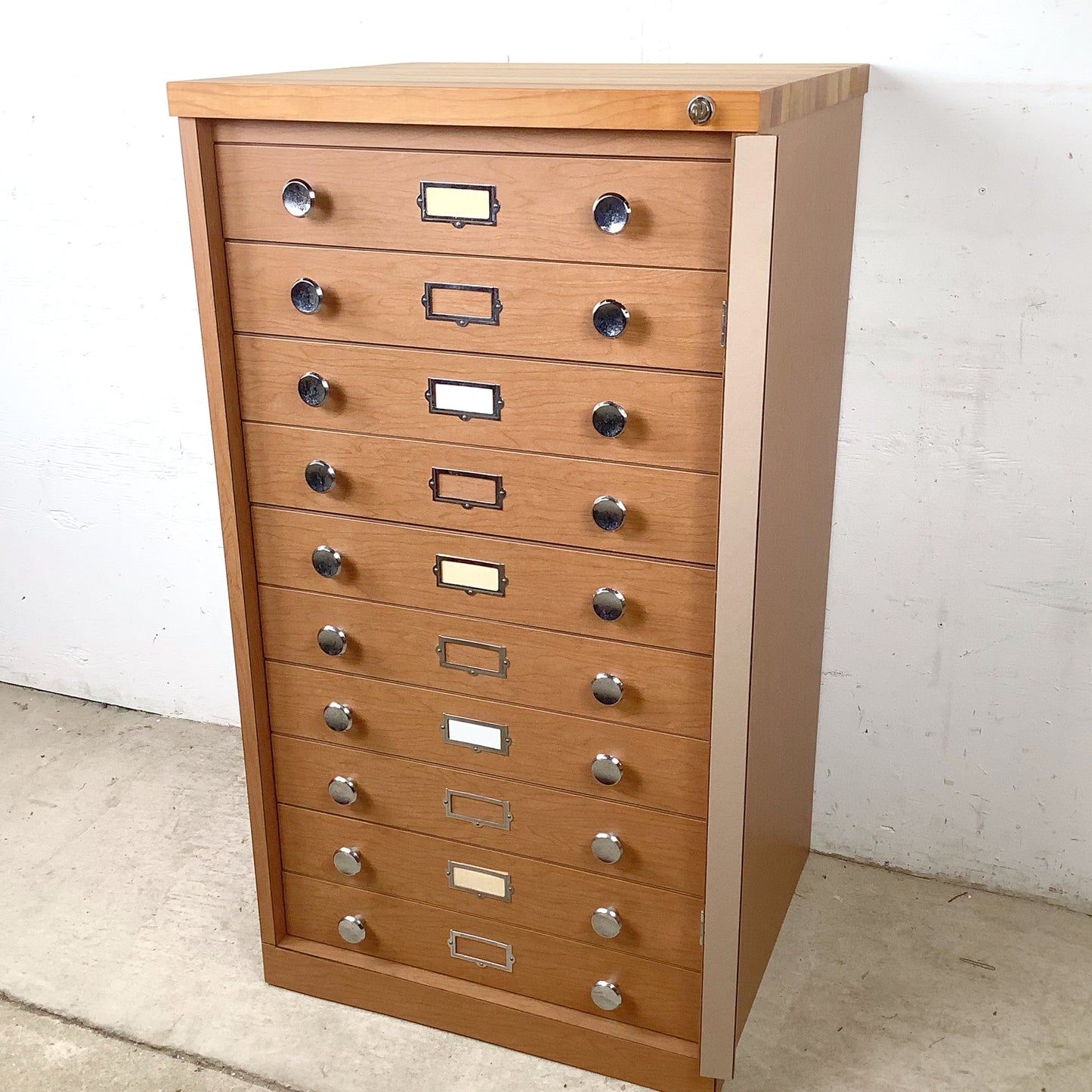 Ten-Drawer Museum Specimen Cabinet | Butcher Block Top | Felt-Lined Drawers