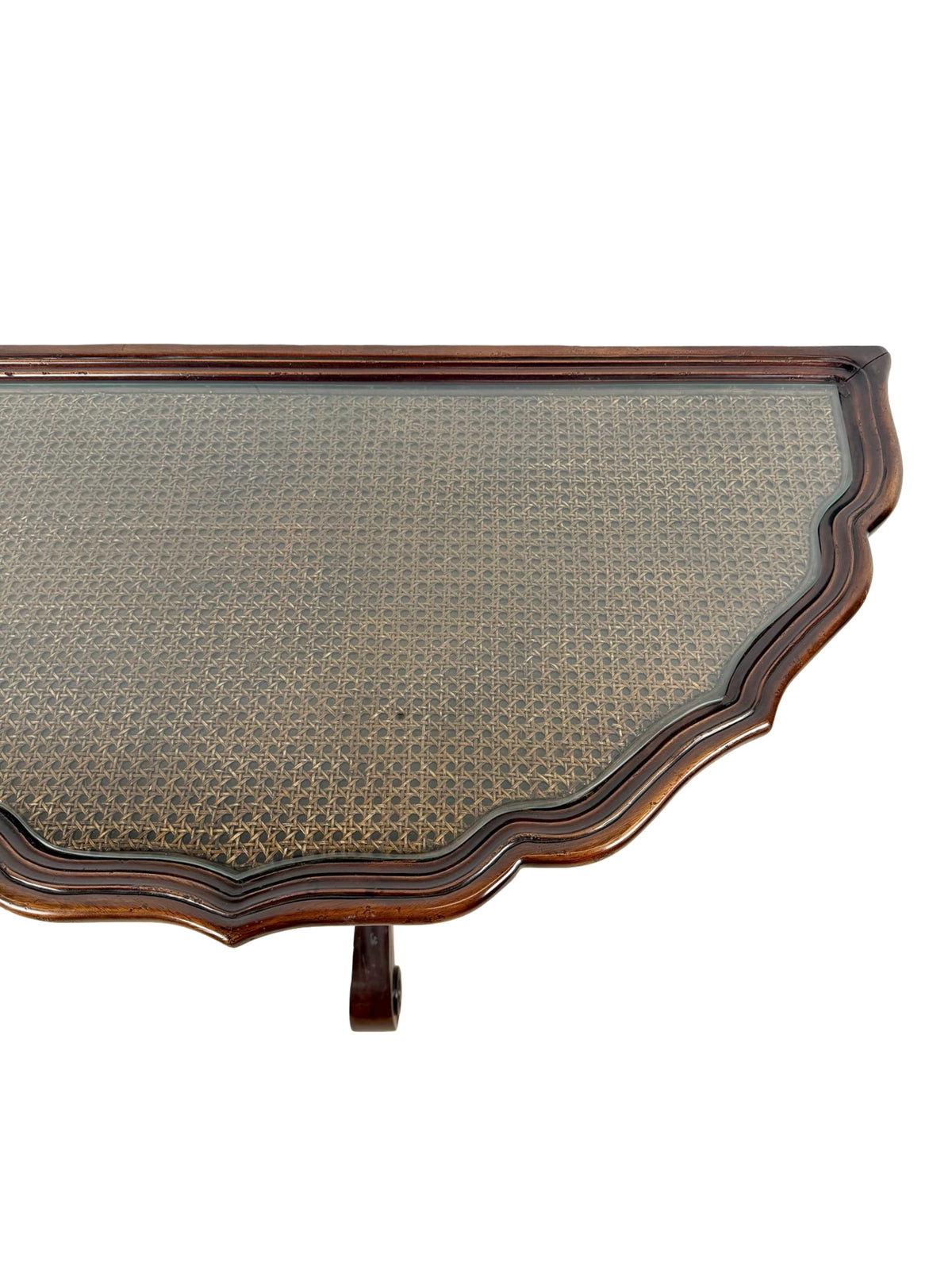 Vintage Southampton Demilune Wall Console Table Cane Glass Top