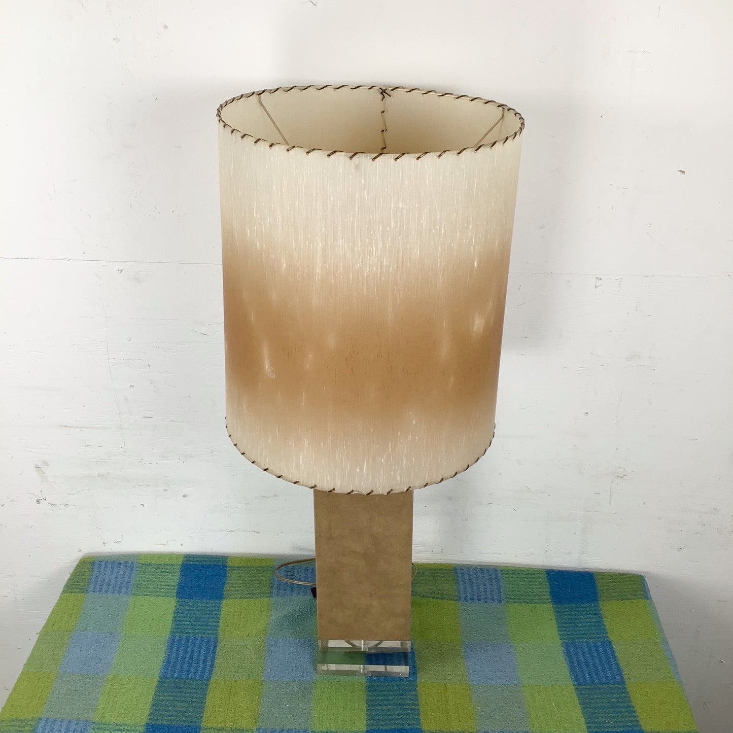 Vintage Architectural Table Lamp with Wrapped Column and Clear Lucite Base