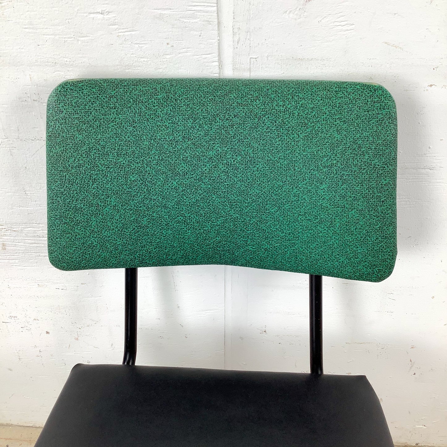 Vintage Mid-Century Modern Iron Rod Side Chair | Forest Green Tweed Back | Black Vinyl Seat | Paul McCobb / Arbuck Manner | c. 1950s