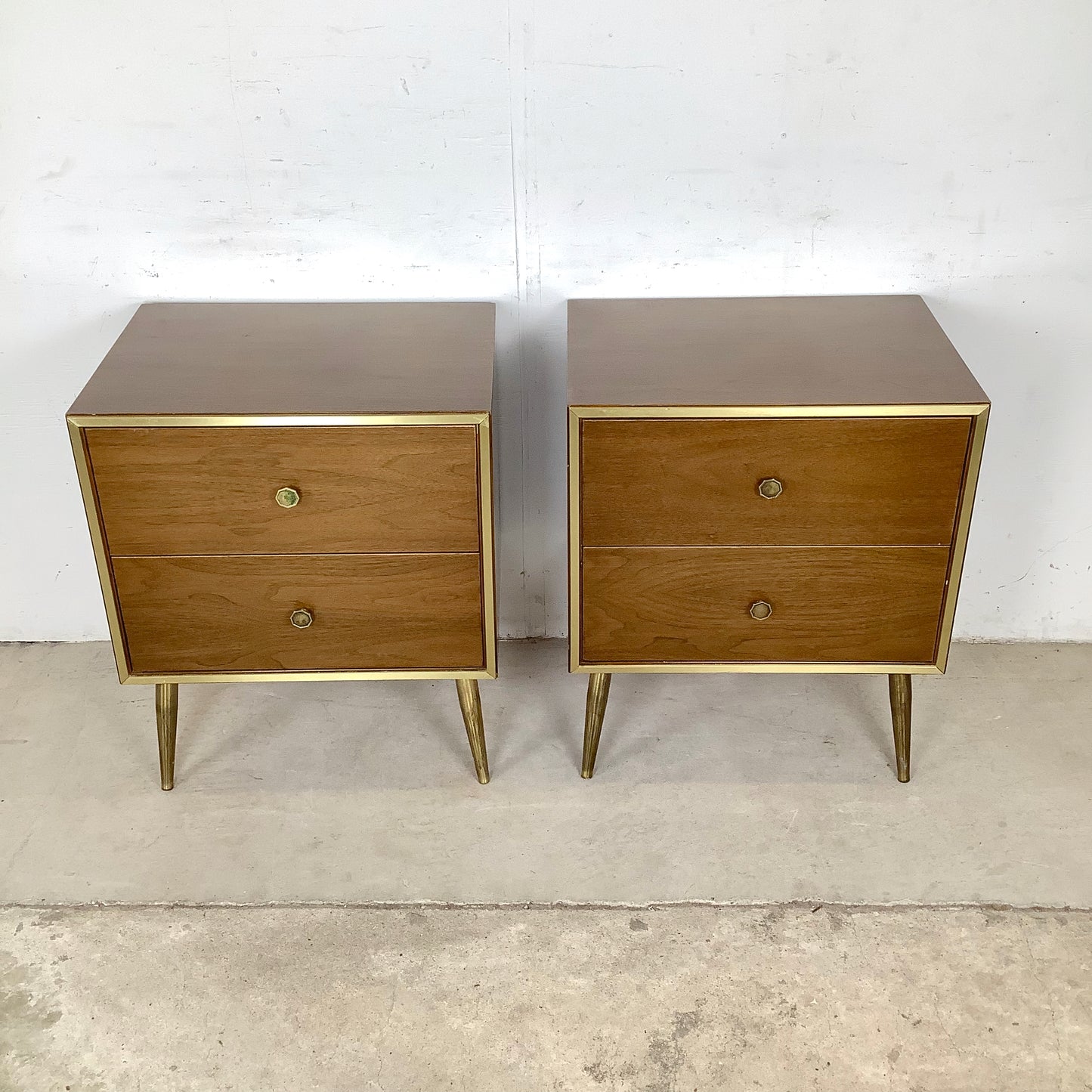 Mid-Century Brass Leg Nightstands- a Pair