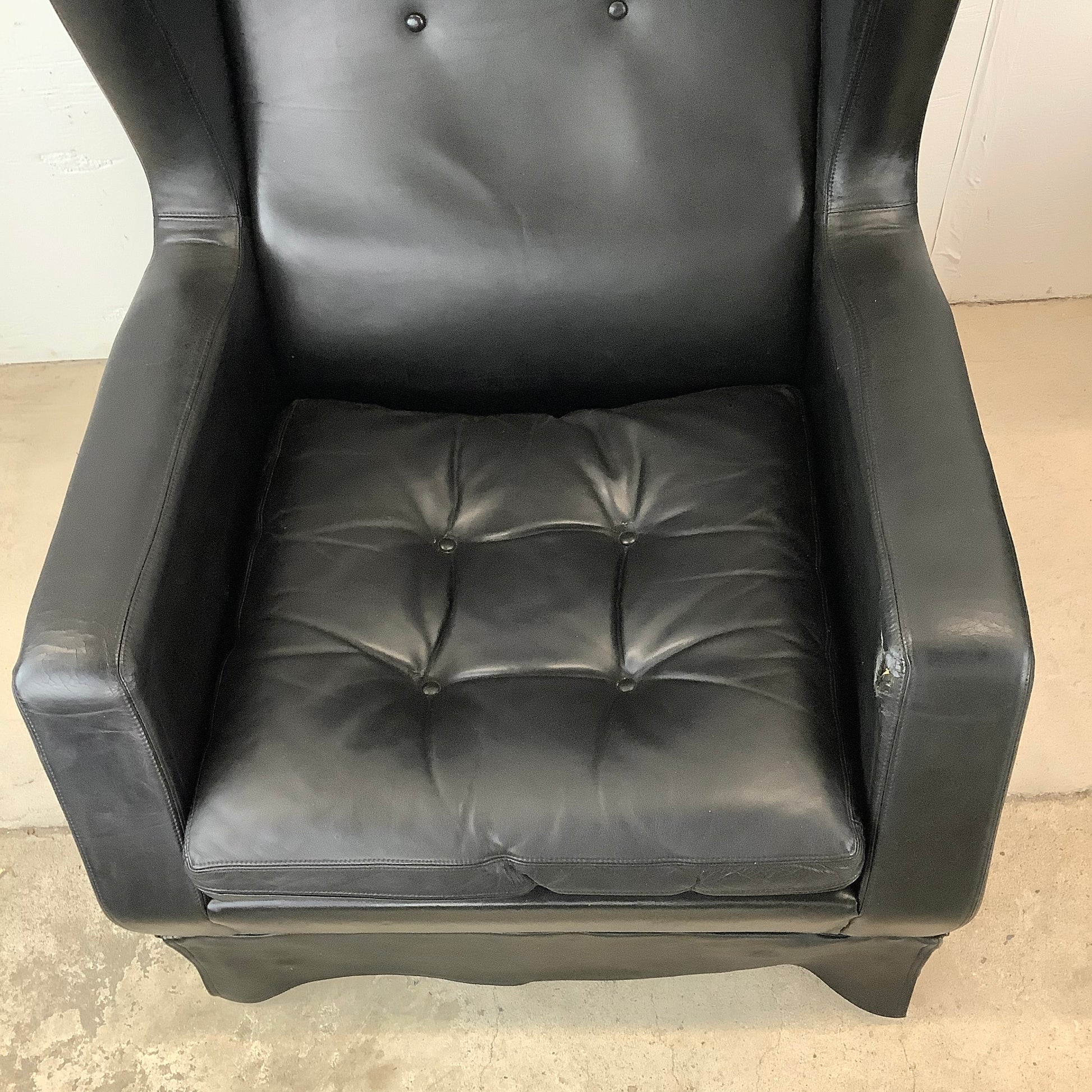 Pair Leather Wingback Armchairs With Ottoman by Theo Ruth for